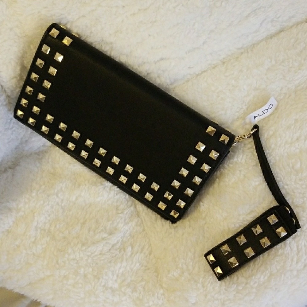 NWT ALDO black studded clutch